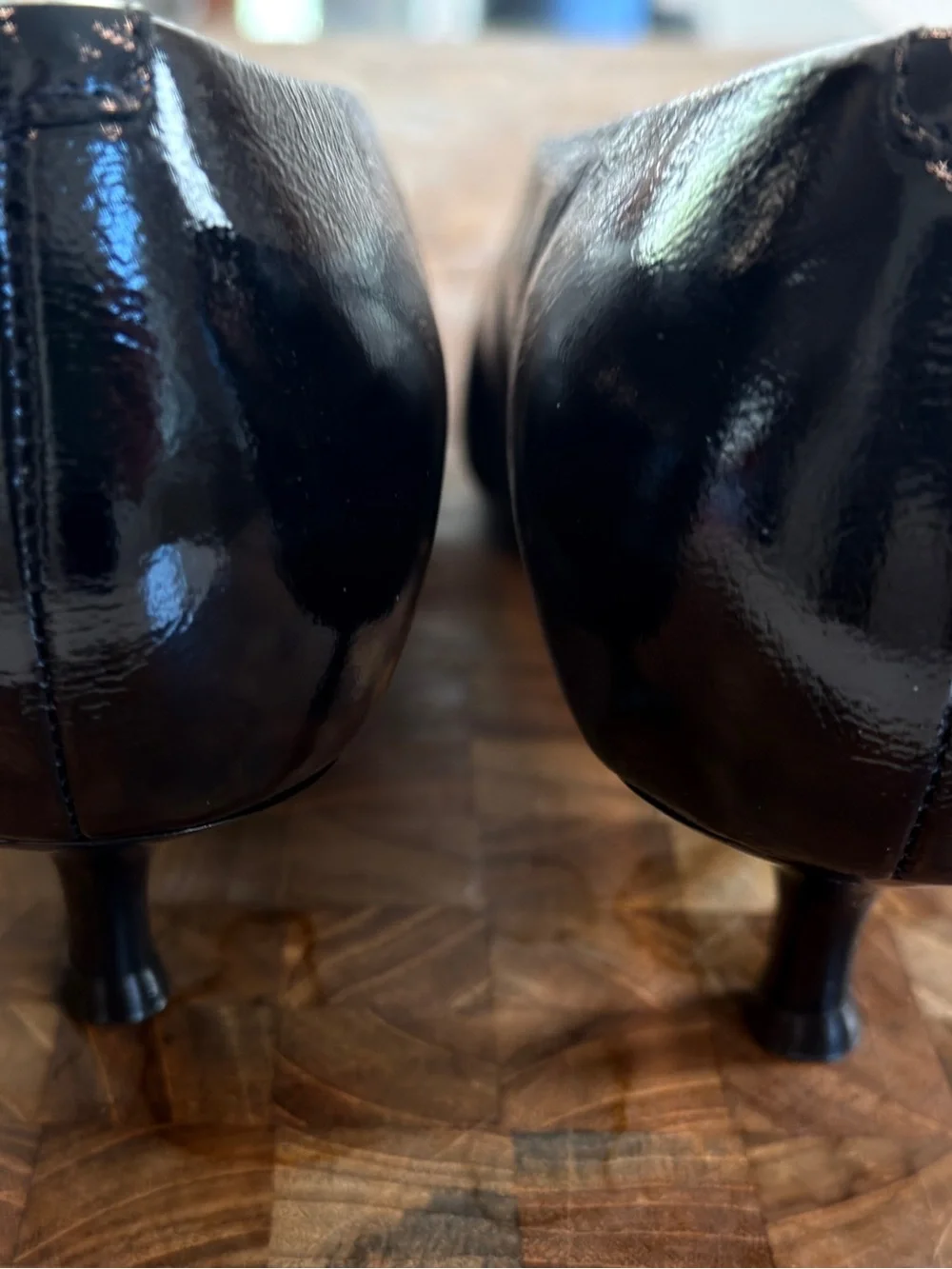 Marc Fisher LTD Cecile Pointed Toe Kitten Heel Pumps in Shiny Black Leather